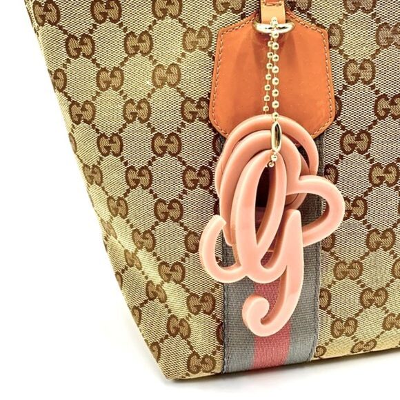 Auth Gucci Beige Brown GG Canvas Jolicouer Tote Bag Tan Patent Trim Sherry Line - Picture 2 of 16